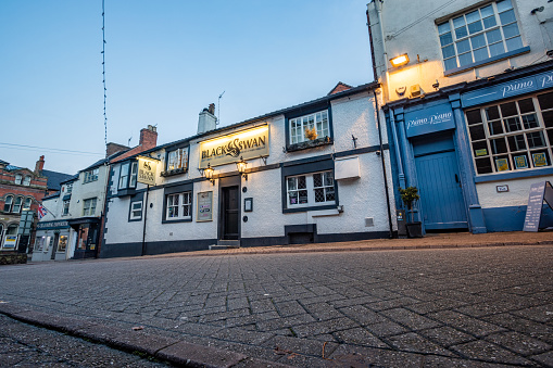 Black Swan Pub on Sheep Market of Leek in Staffordshire, England. This is a commercial business.