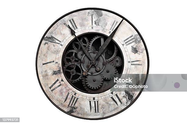 Old Fashioned Clock With Visible Center Gears Stock Photo - Download Image Now - Clock, Old, Clock Face