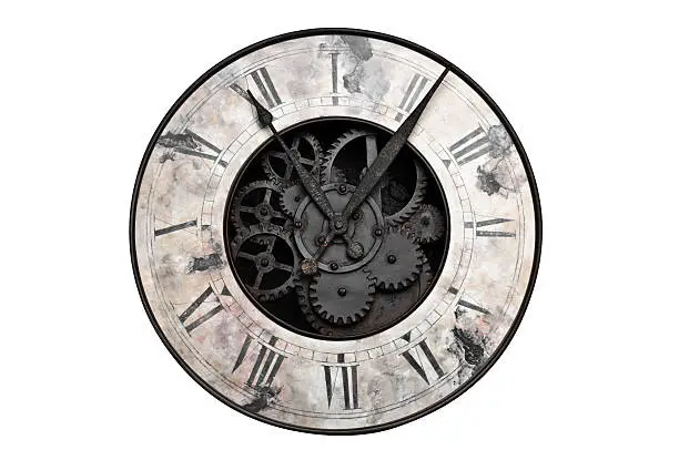 Photo of Old fashioned clock with visible center gears