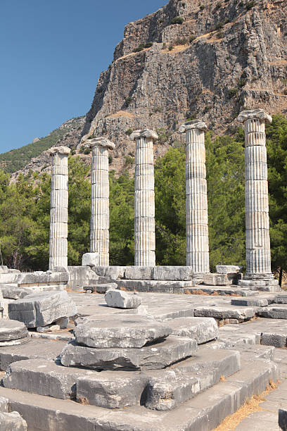 Ruins of ancient city Ruins of ancient city of Priene, Turkey five columns stock pictures, royalty-free photos & images