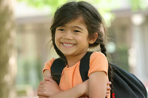 Photo of Five years old girl ready for first day of school