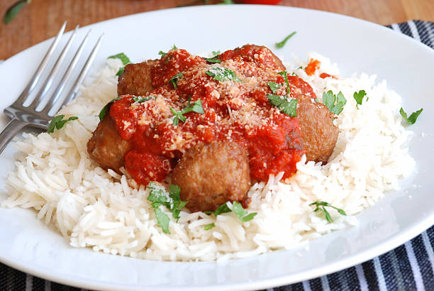 Meatballs with rice stock photo