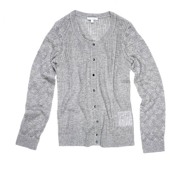 istock Grey cardigan sweater laid on a white background 137996247