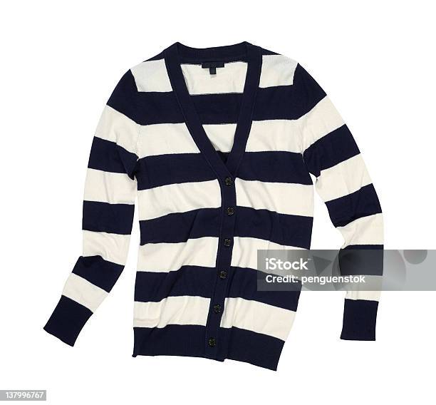 Striped Cardigan In Black And White Stock Photo - Download Image Now - Cardigan Sweater, White Background, No People