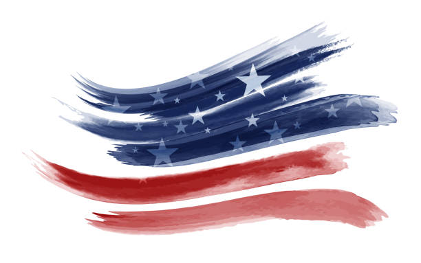 복사 공간 미국 미국 벡터 일러스트와 흰색 배경에 수채화 미국 플래그 - flag symbol painted image grunge stock illustrations
