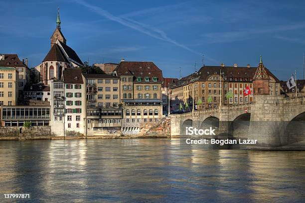 Mittlere Bridge And Basel Waterfront Switzerland Stock Photo - Download Image Now - Basel - Switzerland, Bridge - Built Structure, Arch Bridge