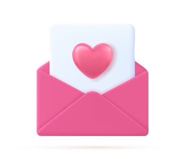 illustrazioni stock, clip art, cartoni animati e icone di tendenza di cuore d'amore nel messaggio della lettera - greeting card envelope letter pink