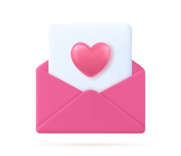 편지 메시지에서 사랑의 마음 - greeting card envelope letter pink stock illustrations