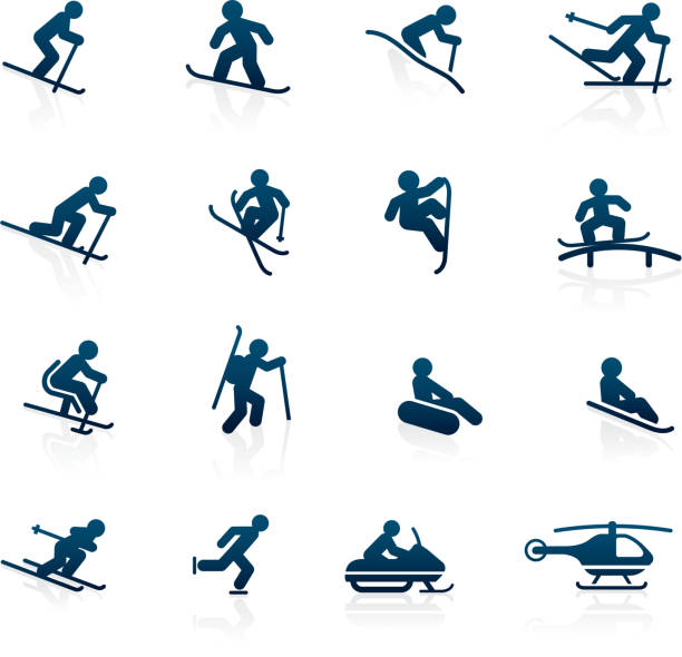 ski resort-icons-aktivitäten - skiing ski winter sport freestyle skiing stock-grafiken, -clipart, -cartoons und -symbole