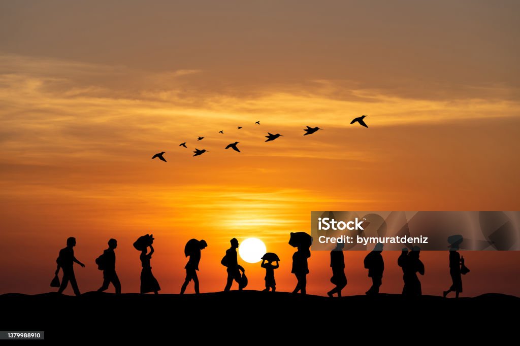 Refugees and immigrants going for a new life. Refugee Stock Photo
