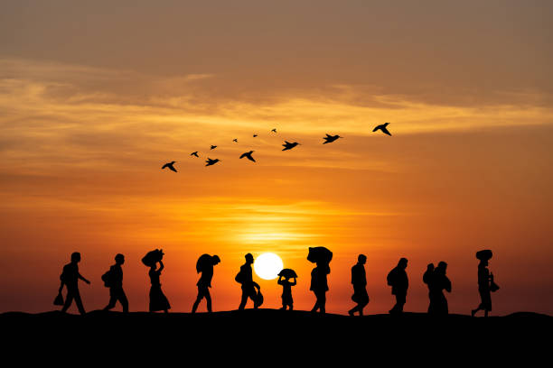 Refugees and immigrants going for a new life. Refugees and immigrants going for a new life. war bird stock pictures, royalty-free photos & images