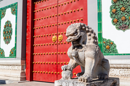 Closed gate of traditional Chinese courtyard, Forbidden City