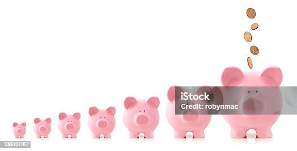 Investment Growth Piggy Banks Stock Photo - Download Image Now - Piggy Bank, White Background, Savings