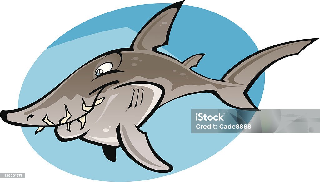 Cartoon Grey Nurse Shark A cartoon vector illustration of the fearsome looking but totally harmless Grey nurse shark. Some times called a Sand tiger or Raggy tooth shark . Part of a series of Various shark species. Animal stock vector