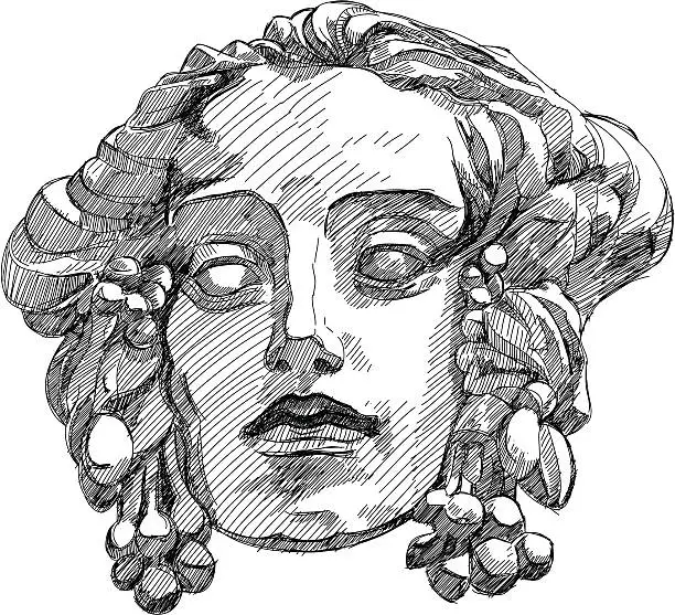 Vector illustration of Woman's face with olive branches woven into the hair