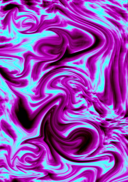 Multicolor digital background of curved lines. Mixed Liquid Purple And Blue Paints. Abstract Fluid Acrylic Painting