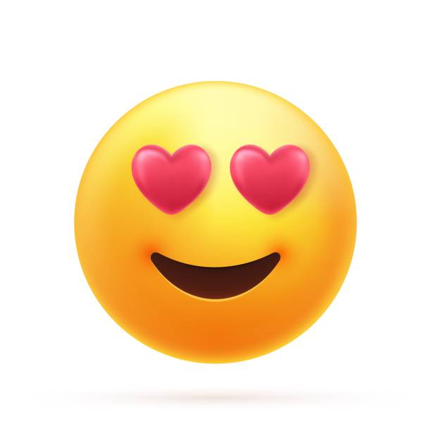 Emoticon in love with red heart Emoticon in love with red heart shaped eyes and mouth. 3d funny yellow cartoon Emoji icon for chat or message. Vector illustration good job emoji stock illustrations