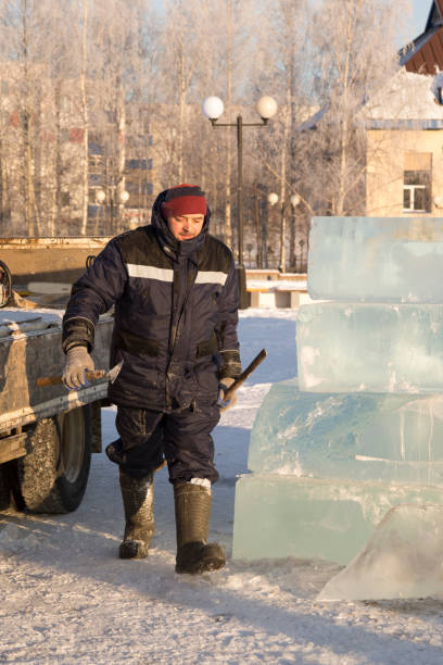 istock Portrait of the installer at the ice panel 1380043452