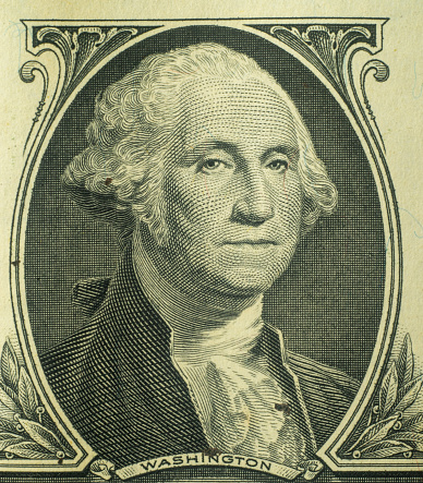 one dollar bill close up macro, George Washington portrait, united states money banknote. (1 usd)