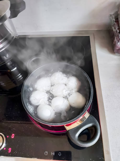 Boil eggs in a pot
