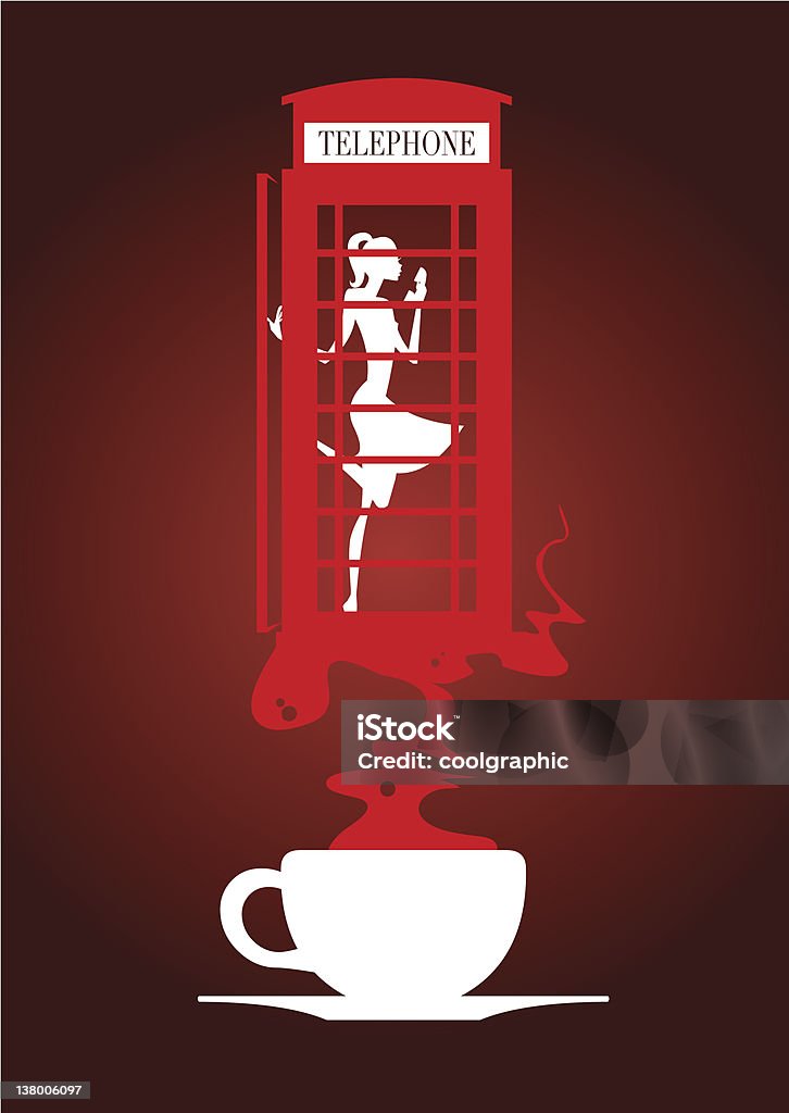 ティーカップとイギリス電話ボックス - お茶の時間のロイヤリティフリーベクトルアート