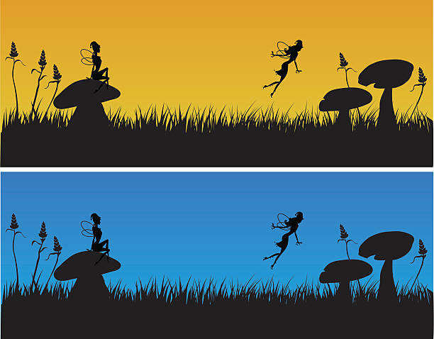 Fairy flying over grass vector art illustration