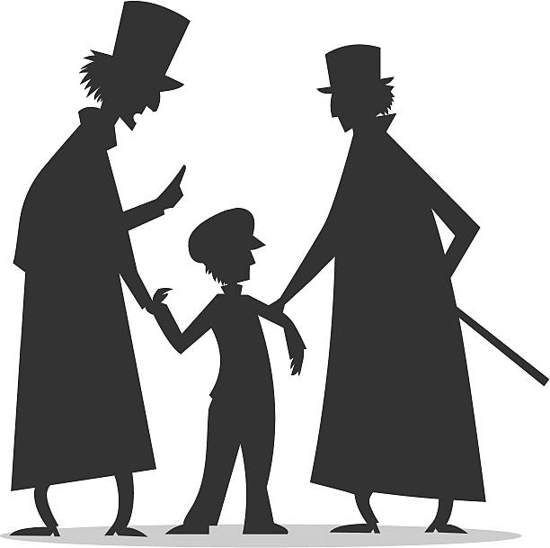 silhouette of orphan boy in danger vector art illustration