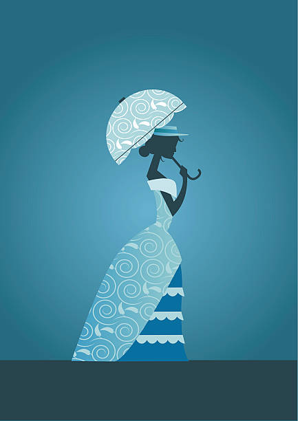 Victorian Lady with umbrella vector art illustration