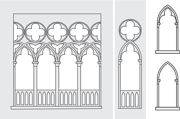 weneckie windows - łuk element architektoniczny stock illustrations
