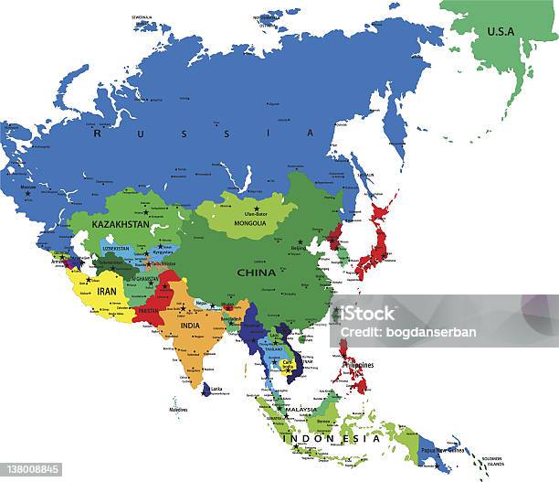 Mapa Político Da Ásia - Arte vetorial de stock e mais imagens de Paquistão - Paquistão, Índia, China
