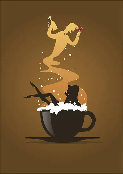 Vector illustration of Woman bath in a Cappuccino Cup