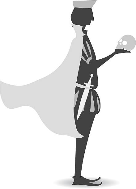 Shakespeare's Hamlet silhouette illustration of Hamlet silhouette holding a skull william shakespeare stock illustrations