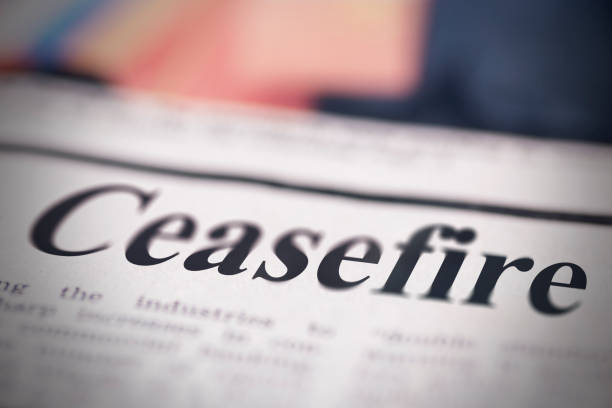 Photograph of Ceasefire written newspaper close up shot to the text.