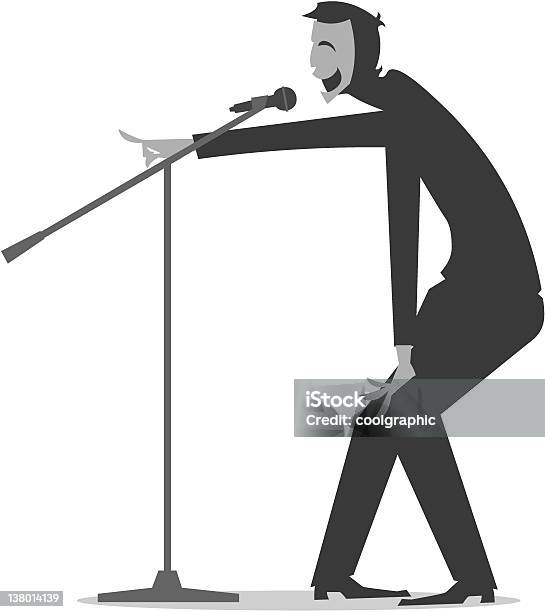 Stand Up Comedian With A Mic Stock Illustration - Download Image Now - In Silhouette, Laughing, Pointing