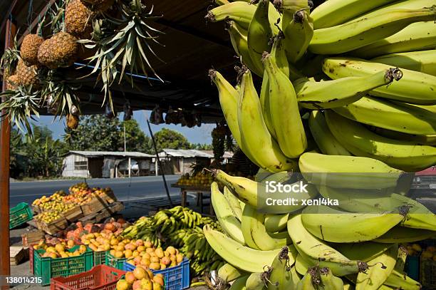 Banana Bunches Latin America Street Market Stock Photo - Download Image Now - Avocado, Banana, Box - Container