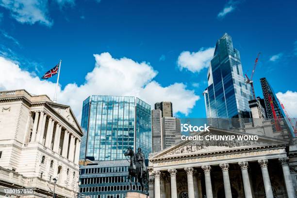 London The City Royal Exchange Stock Exchange Stock Photo - Download Image Now - Bank - Financial Building, Banking, London Stock Exchange