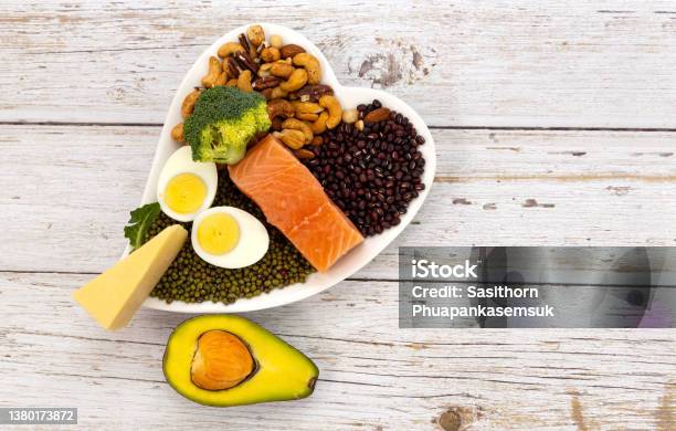Healthy Food With Healthy Low Carbs Products Ketogenic Diet Concept On Wooden Background Stock Photo - Download Image Now