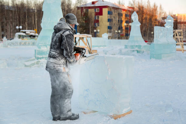 istock The wizard cuts figures from the ice chainsaw 1380178638