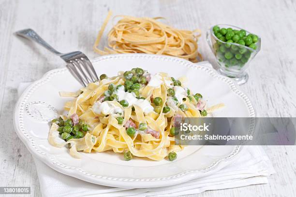 Noodles With Cream And Ham Stock Photo - Download Image Now - Animal Egg, Dieting, Gourmet