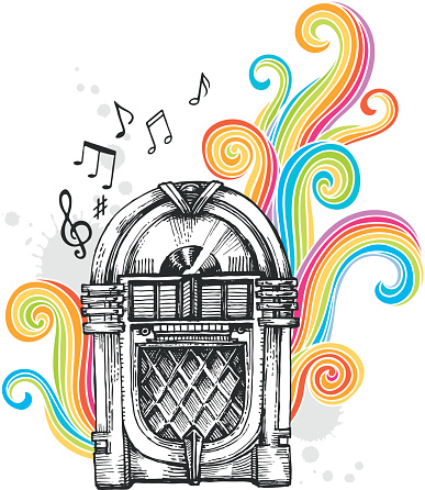 Hand drawn jukebox with funky swirls. Every element is a separate object. More works like this in my portfolio.
