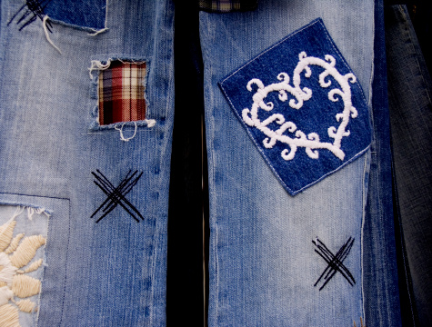 close-ups with of jeans with patches