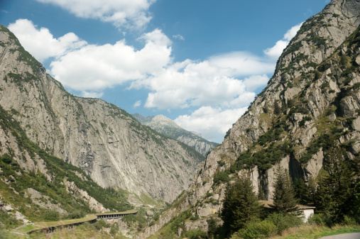 Pass over the Gotthard road tunnel in Switzerland, covered road to protect cars from stone chips or snow, Pol-Filter, ND-Filter, Nikon D700, Converted from RAW