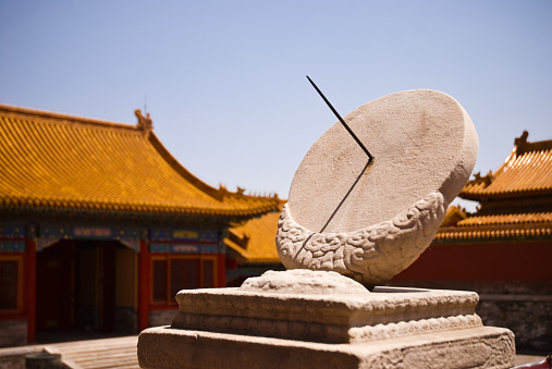 The sundial at the forbbiden city in beijing.