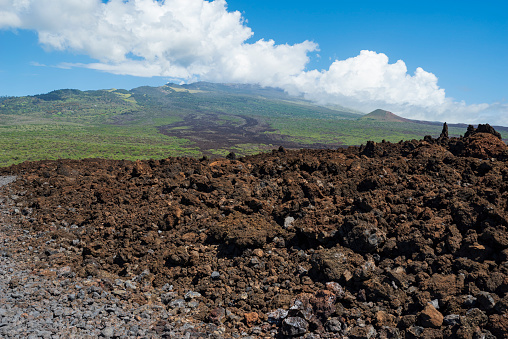 lava field and mountain along the hoapili trail off la perouse bay of southern maui