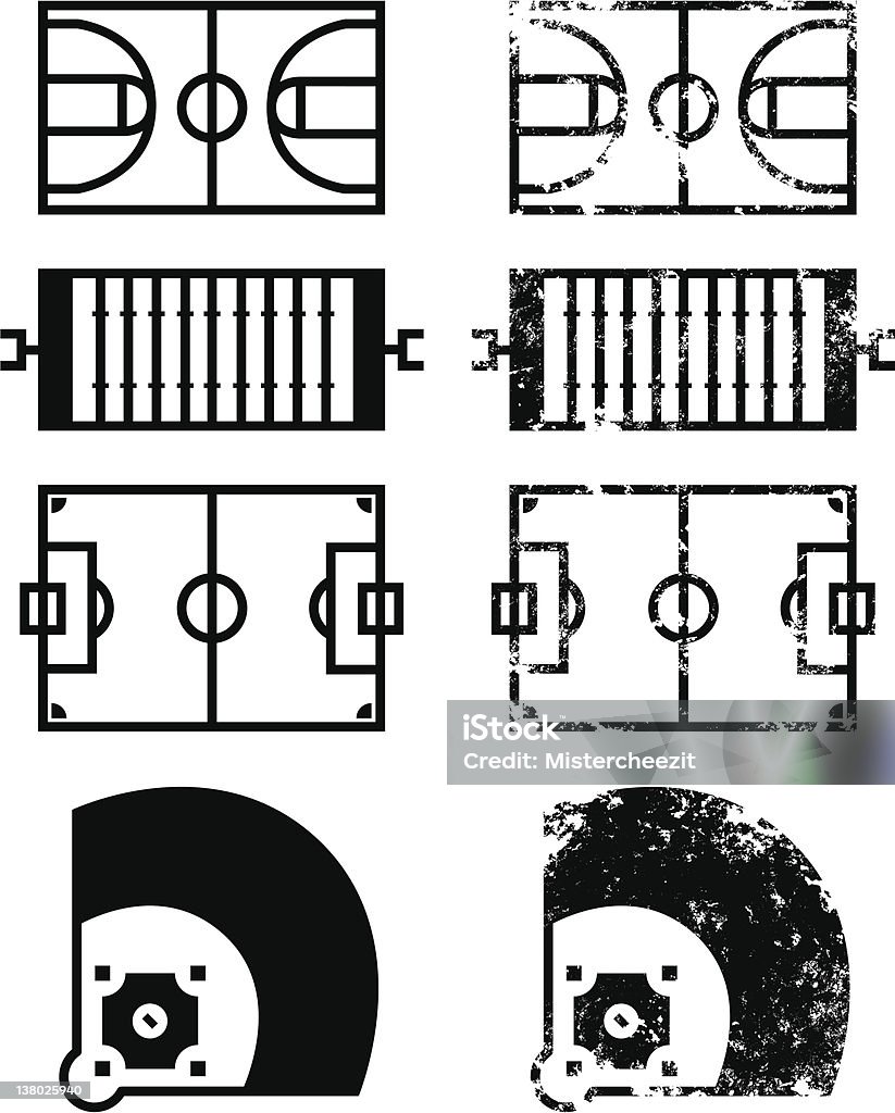 Vector Sports jugando las superficies: De básquetbol, fútbol, fútbol, béisbol - arte vectorial de Campo de fútbol libre de derechos