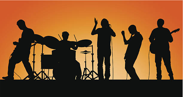 Band Time Baby! Vector band, great for posters!  Each member is grouped with his instrument and is easy to edit/move. performance group stock illustrations