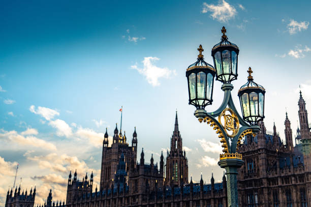 View of Big Ben and lantern at the sunset