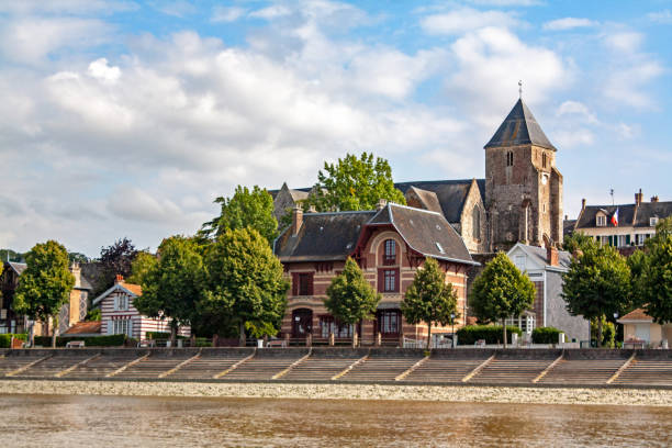 Saint-Valéry-sur-Somme. The church and the seafront at the mouth of the Somme. Picardie. Hauts-de-France stock photo