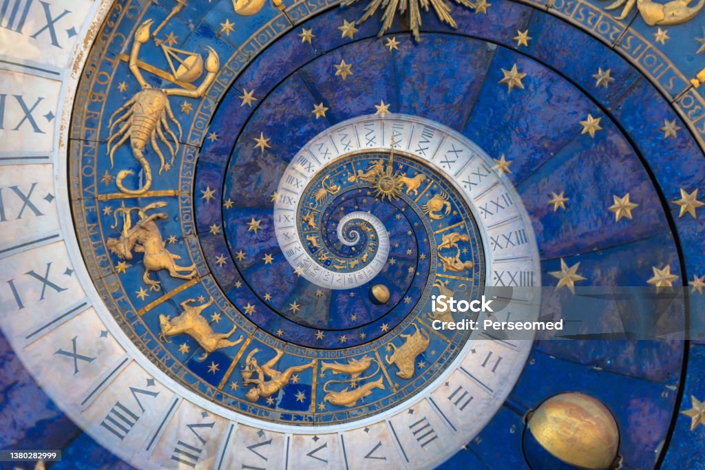 Astrological background with zodiac signs and symbol. Astrological background with zodiac signs and symbol - blue Astrology Sign Stock Photo
