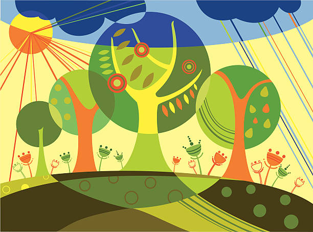 spring_trees vector art illustration
